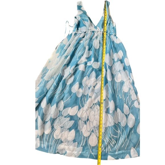 Vintage Eve Stillman Maxi Dress Sheer Blue White Floral Print V Neck Size Small - Picture 9 of 15